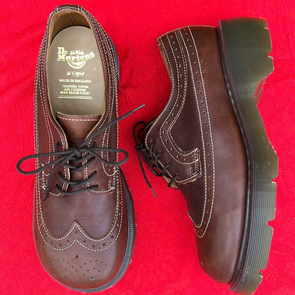 🏴 Vintage Dr. Martens MIE Platform Babydoll Brogue Brown Wingtips UK 7 - Picture 7 of 17